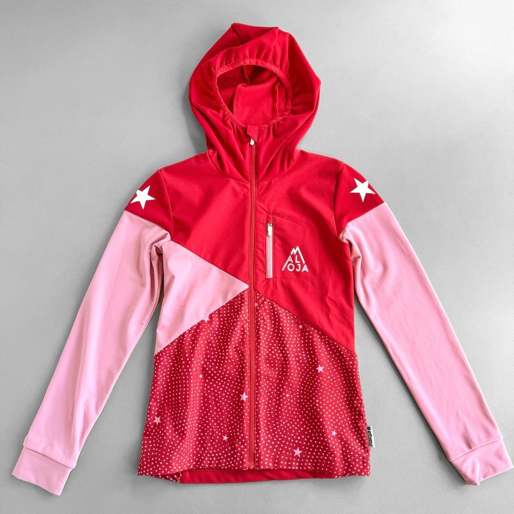 Maloja Girls Softshell Fleece Hooded Jacket Pink Red Stars Youth M